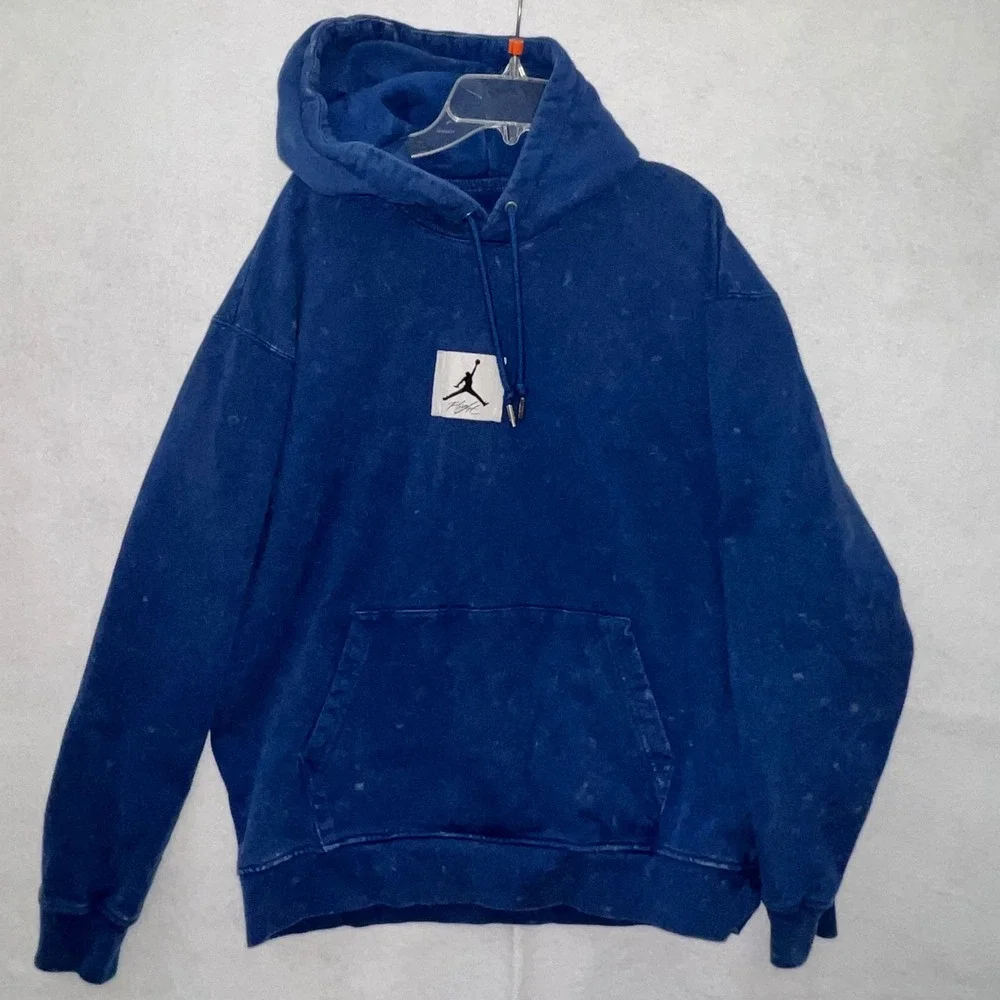 Jordan Hoodie L Flight Pullover Sweatshirt Jump Man Acid Wash Blue